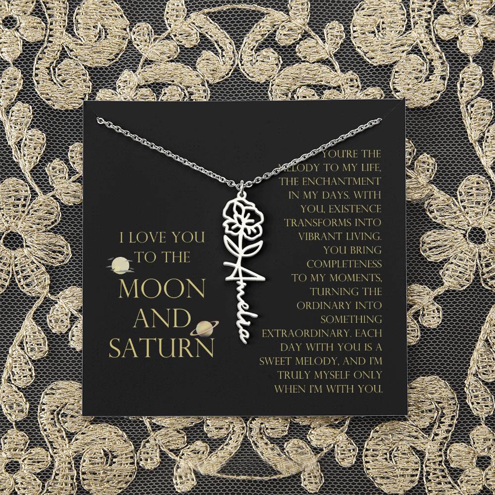 Love You To Moon and Saturn - You Bring Completeness Flower Name Necklace