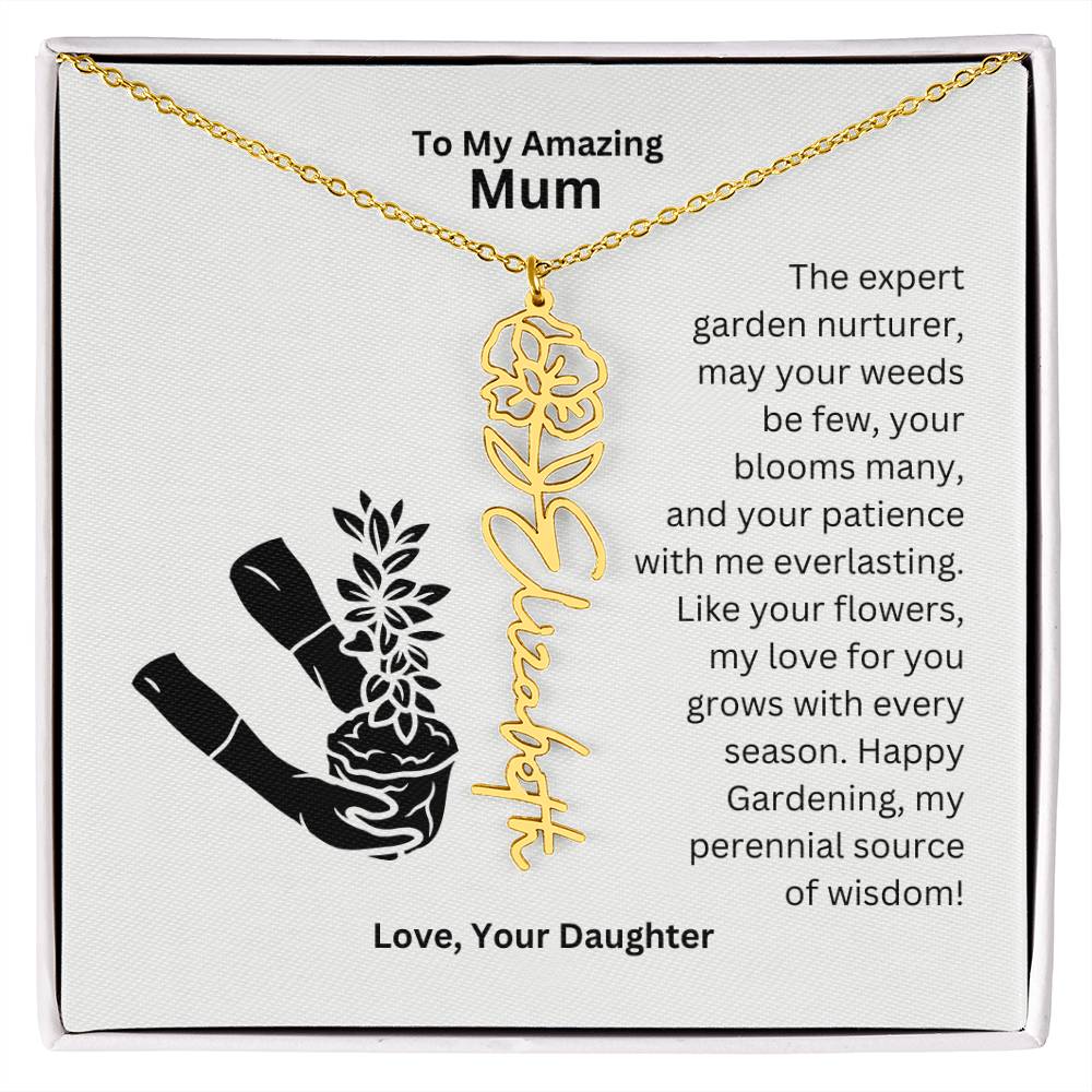 Mum - My love For You Grows With Every Season Flower Name Necklace
