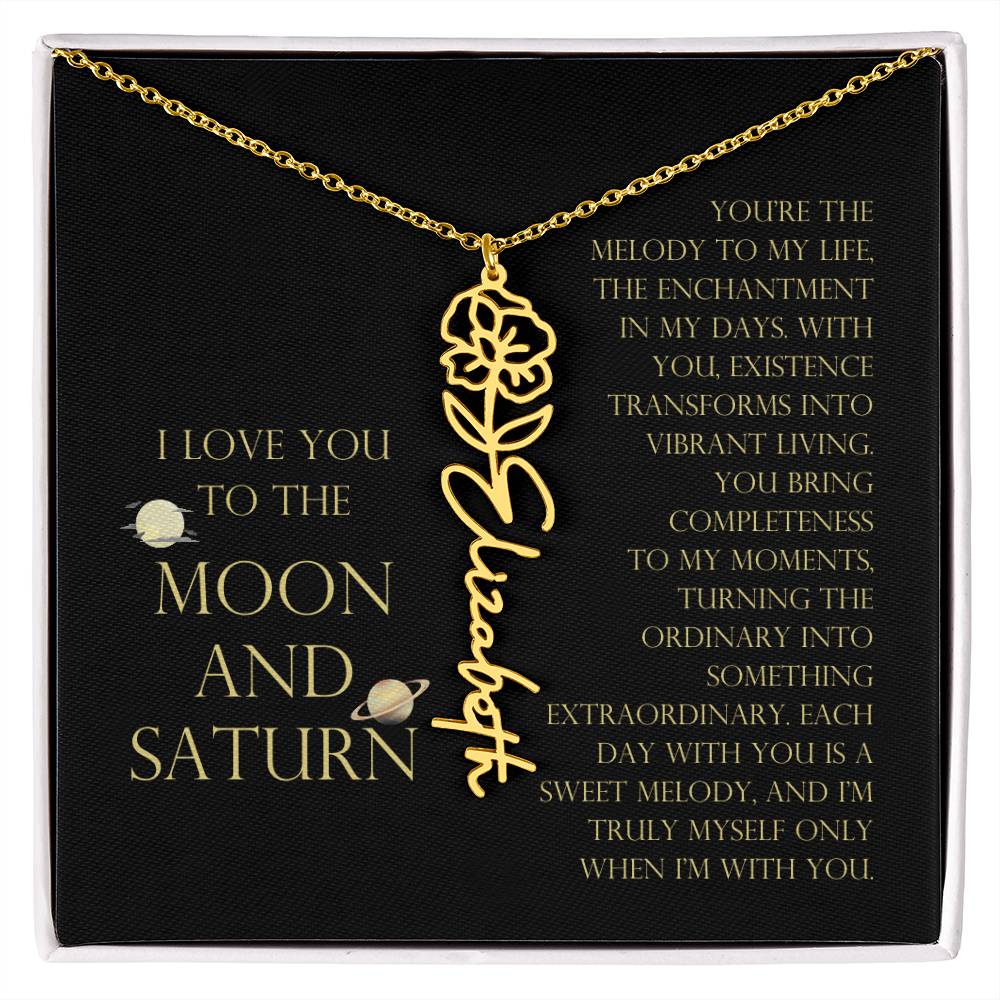 Love You To Moon and Saturn - You Bring Completeness Flower Name Necklace