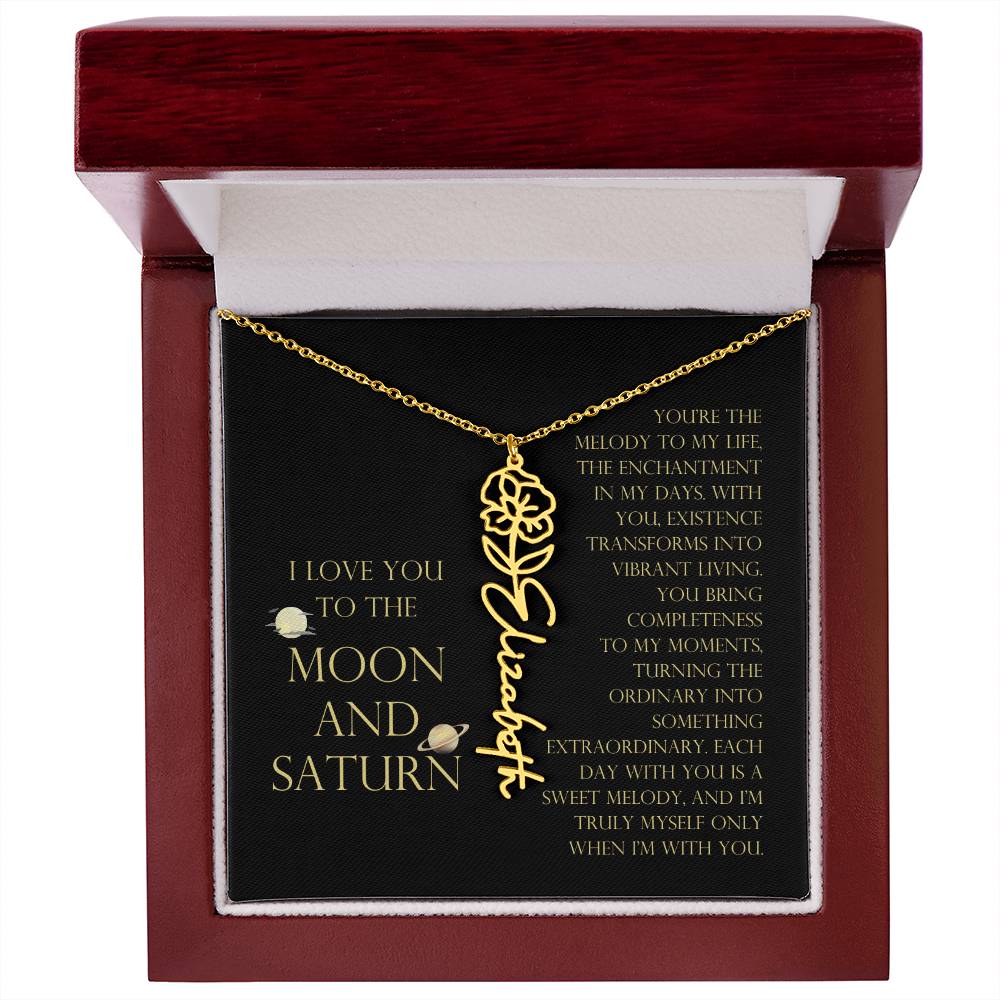 Love You To Moon and Saturn - You Bring Completeness Flower Name Necklace