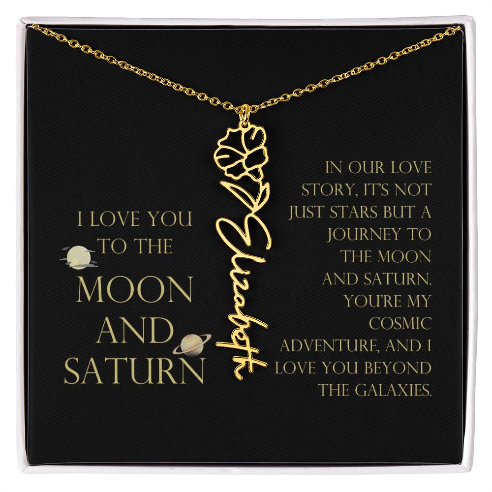 Love You To Moon and Saturn - Love Story Flower Name Necklace