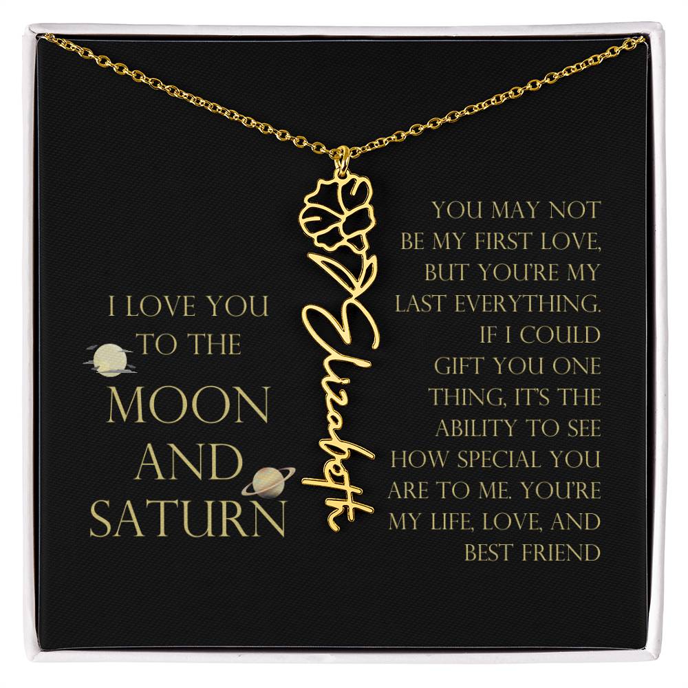 Love You To Moon and Saturn - My Heart Eternally Yours Flower Name Necklace