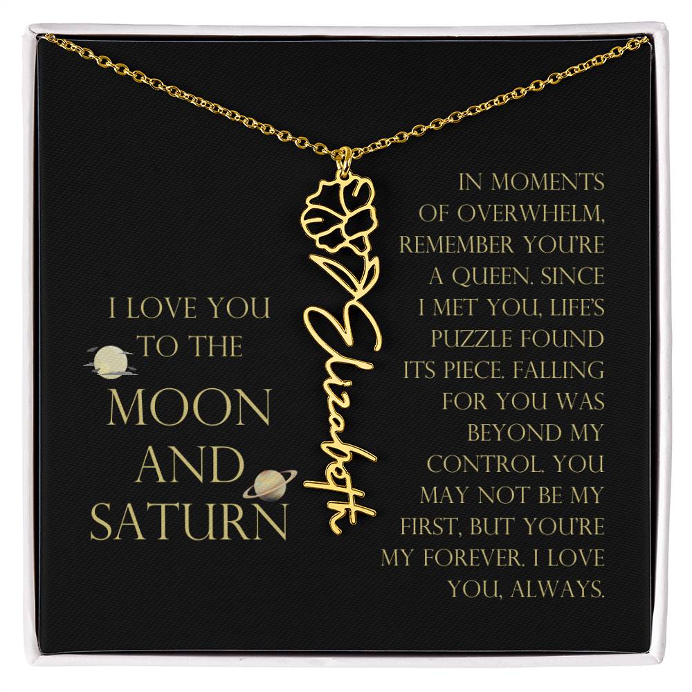 Love You To Moon and Saturn - Life's Puzzle Found It's Piece Flower Name Necklace