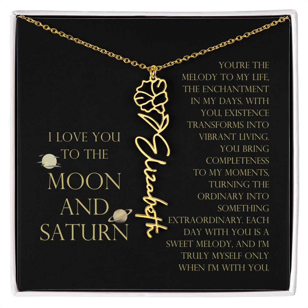 Love You To Moon and Saturn - You Bring Completeness Flower Name Necklace