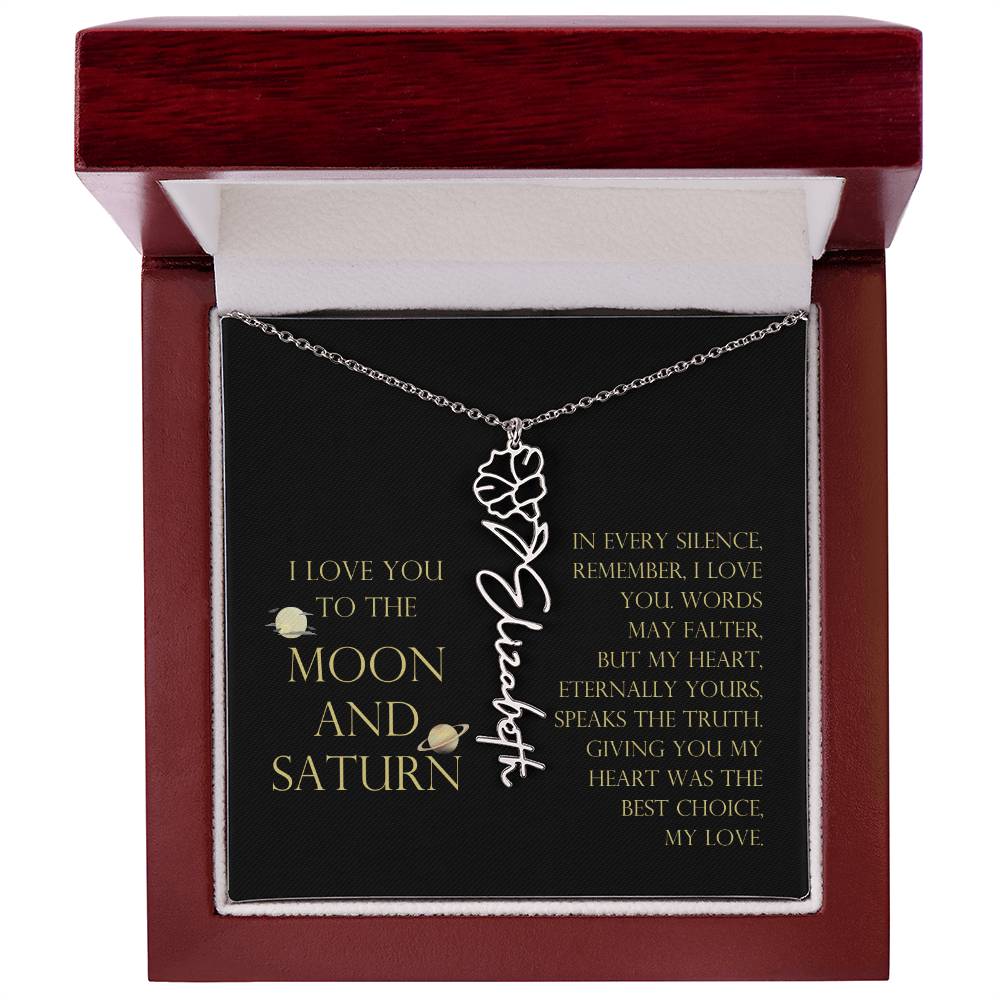 Love You To Moon and Saturn - My Heart Eternally Yours Flower Name Necklace