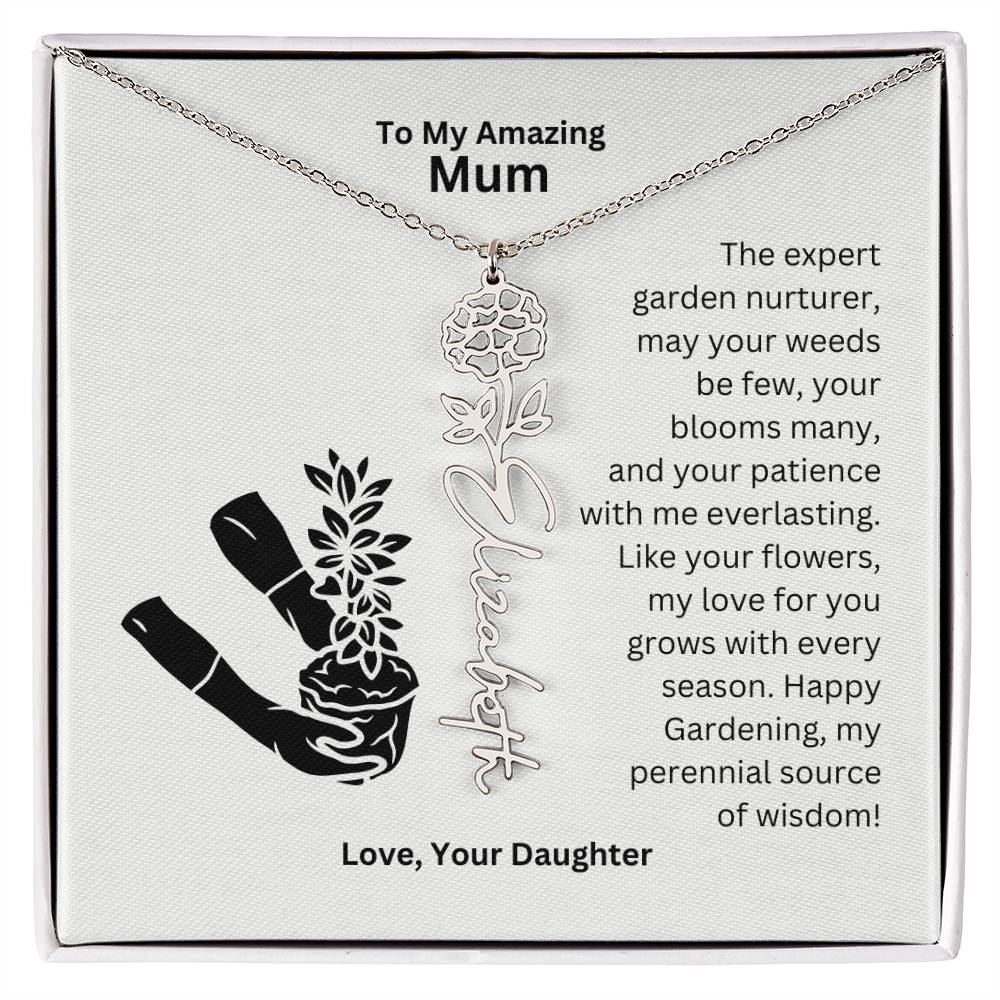 Mum - My love For You Grows With Every Season Flower Name Necklace