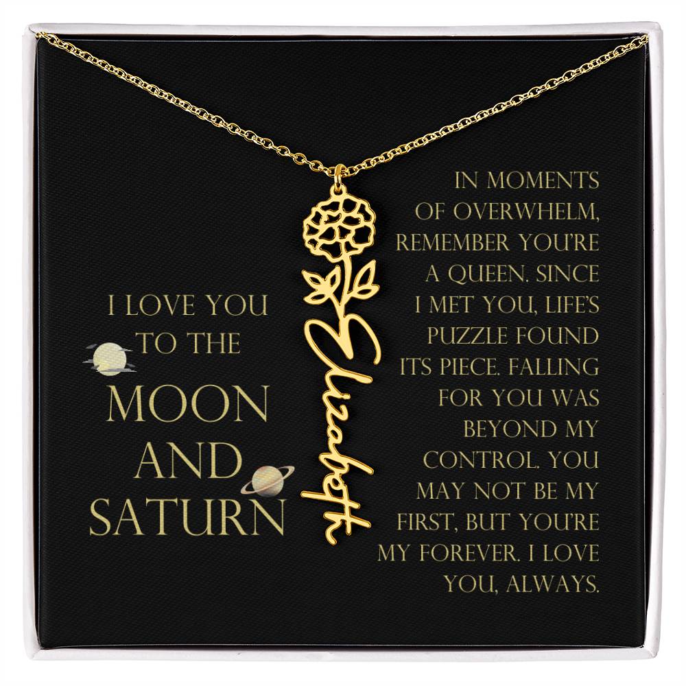 Love You To Moon and Saturn - Life's Puzzle Found It's Piece Flower Name Necklace