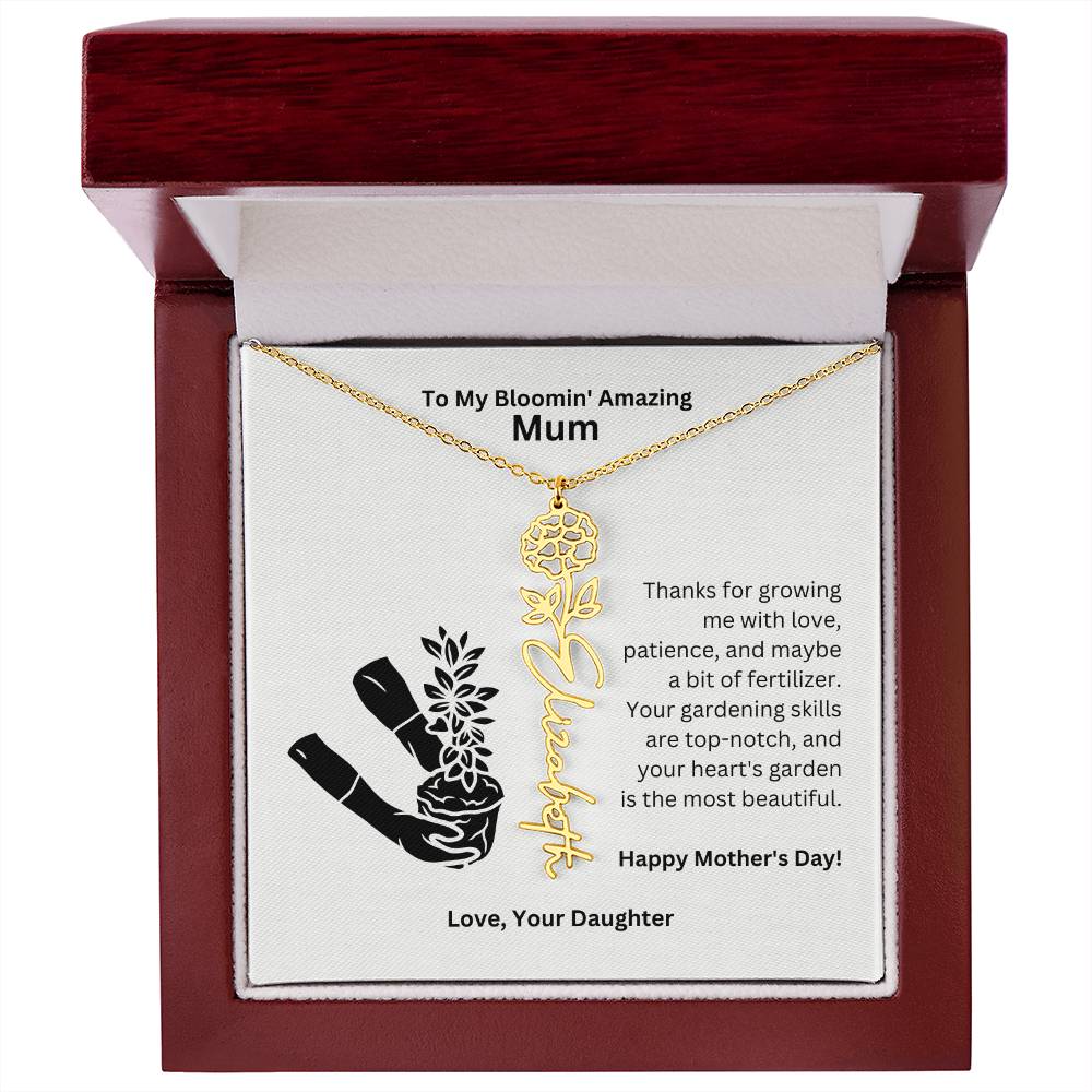 Mum - Growing Me With Love Flower Name Necklace