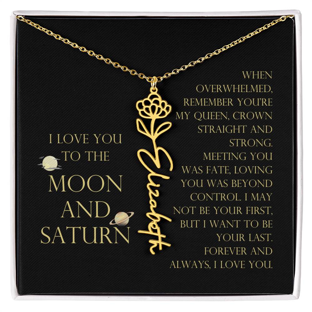 Love You To Moon and Saturn - Be Your Last Flower Name Necklace