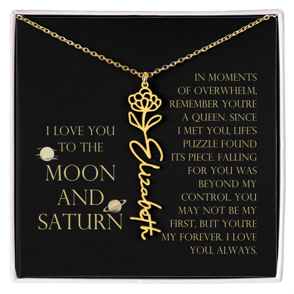 Love You To Moon and Saturn - Life's Puzzle Found It's Piece Flower Name Necklace