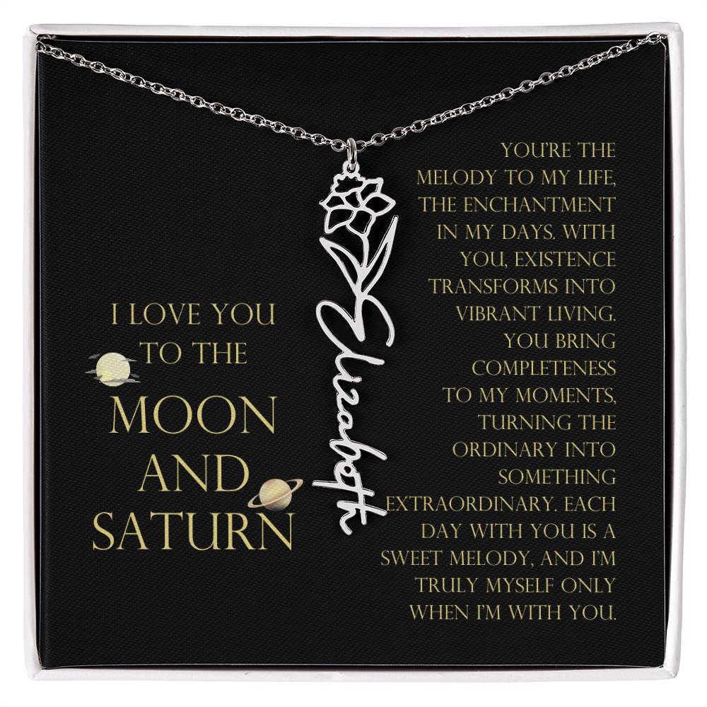 Love You To Moon and Saturn - You Bring Completeness Flower Name Necklace