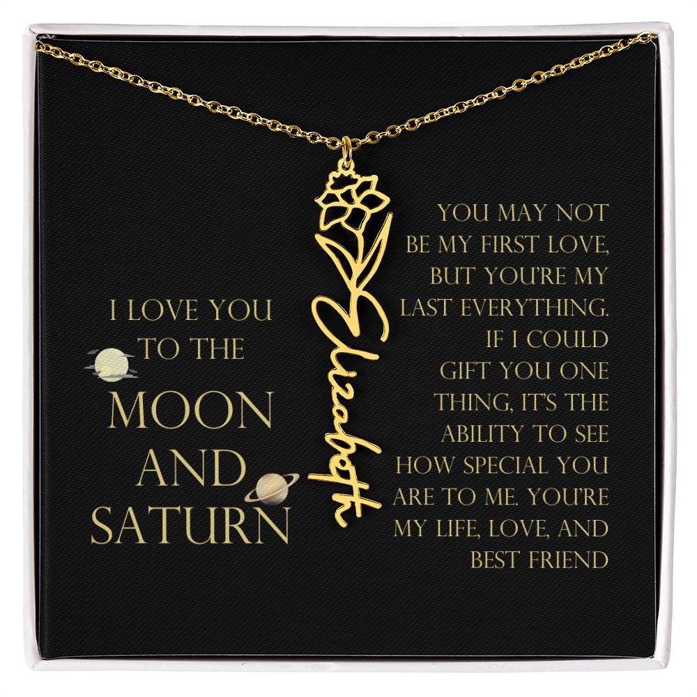 Love You To Moon and Saturn - My Heart Eternally Yours Flower Name Necklace