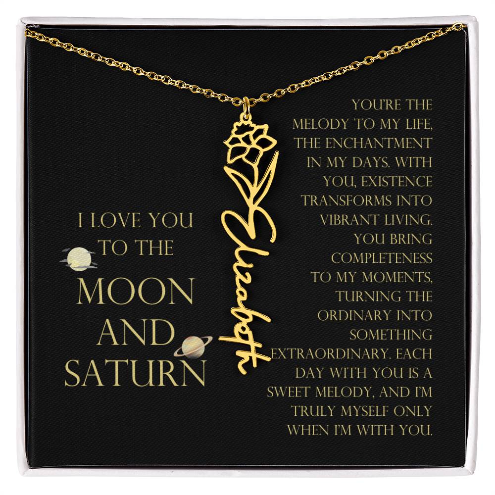 Love You To Moon and Saturn - You Bring Completeness Flower Name Necklace