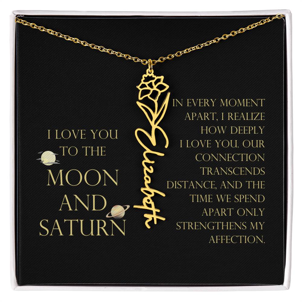 Love You To Moon and Saturn - Moment Apart, How Deeply I Love You Flower Name Necklace