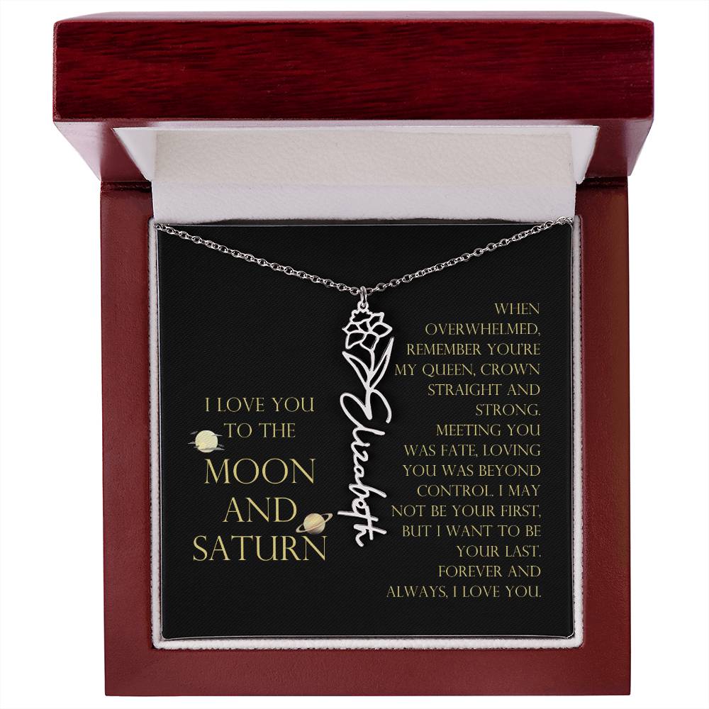 Love You To Moon and Saturn - Be Your Last Flower Name Necklace