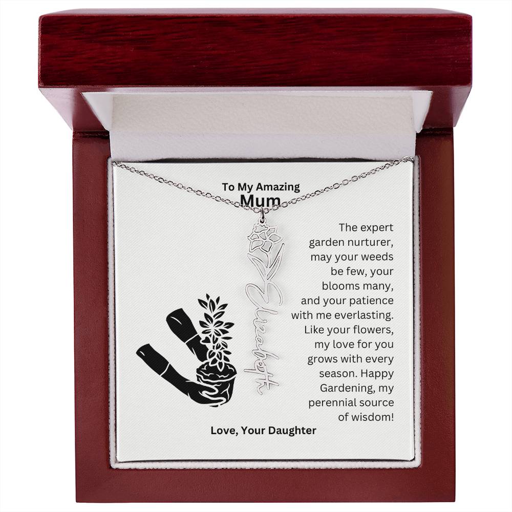 Mum - My love For You Grows With Every Season Flower Name Necklace
