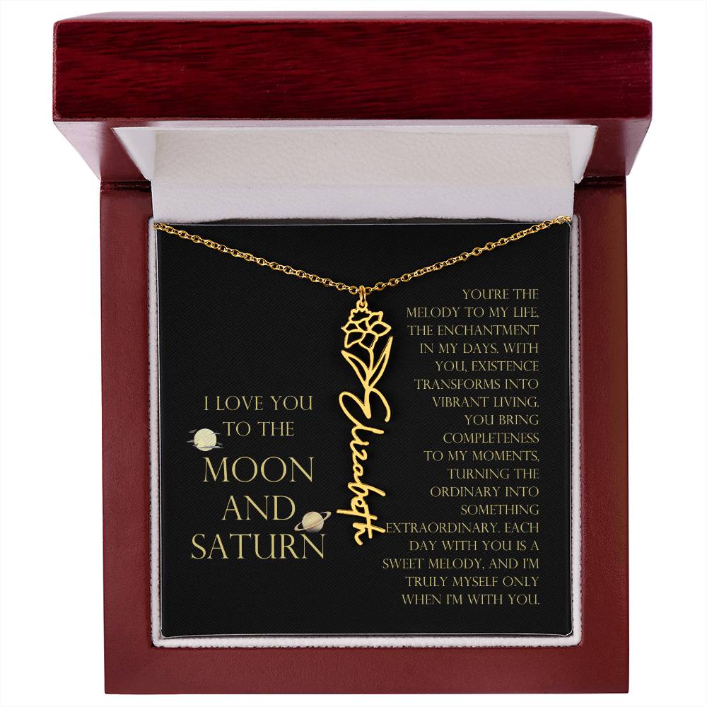 Love You To Moon and Saturn - You Bring Completeness Flower Name Necklace