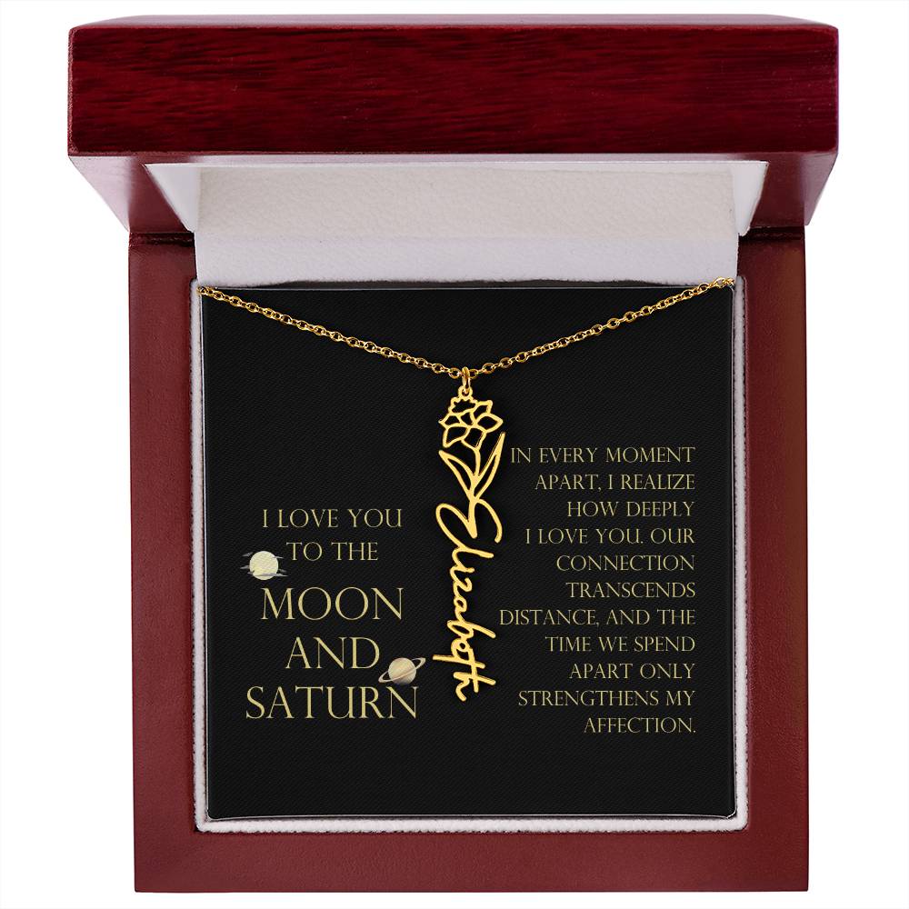Love You To Moon and Saturn - Moment Apart, How Deeply I Love You Flower Name Necklace