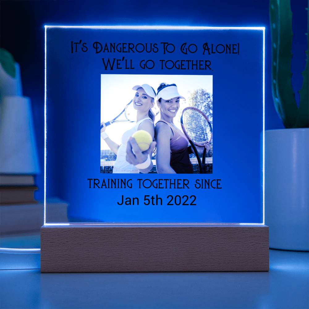 Best Friends Playing Tennis Training Acrylic Square