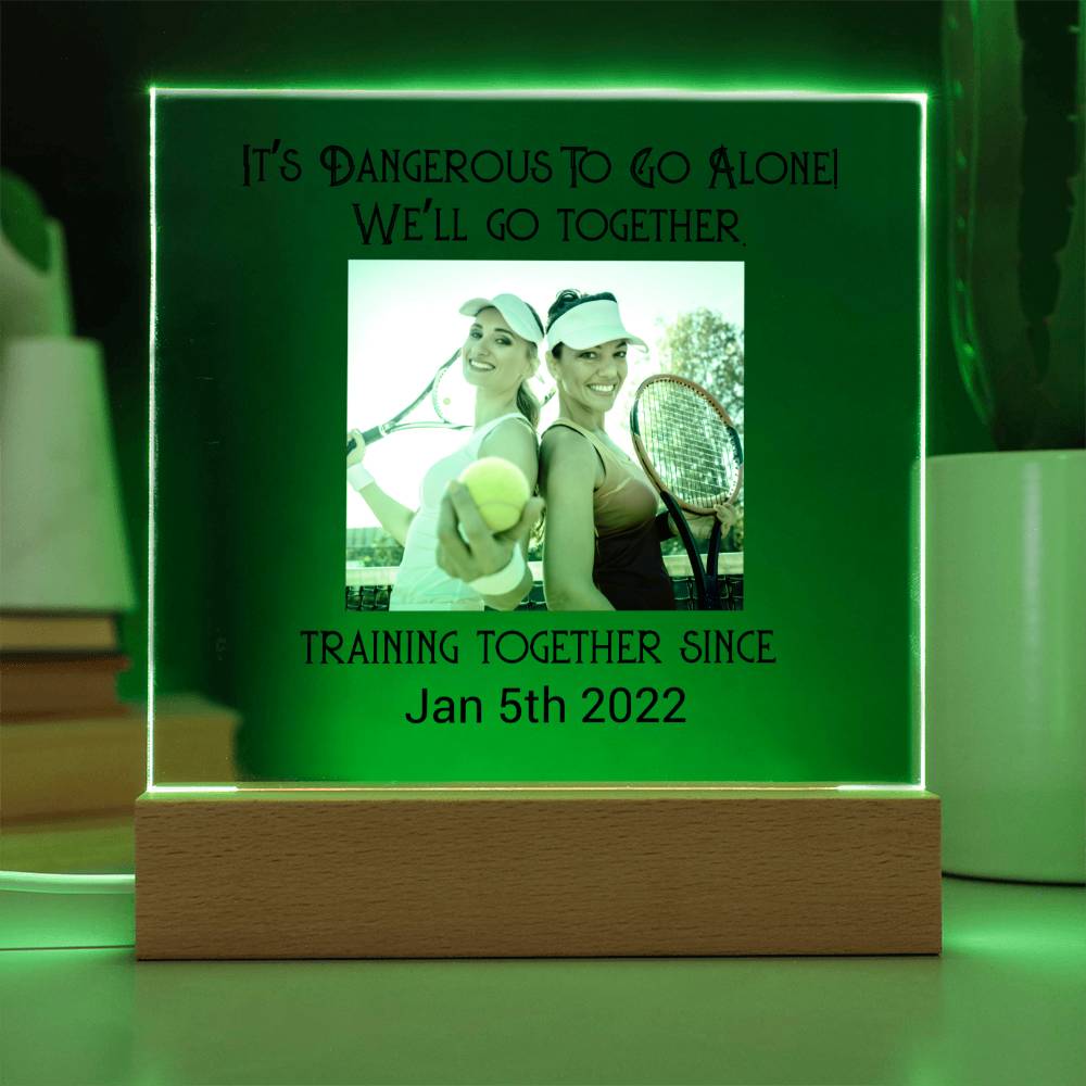 Best Friends Playing Tennis Training Acrylic Square