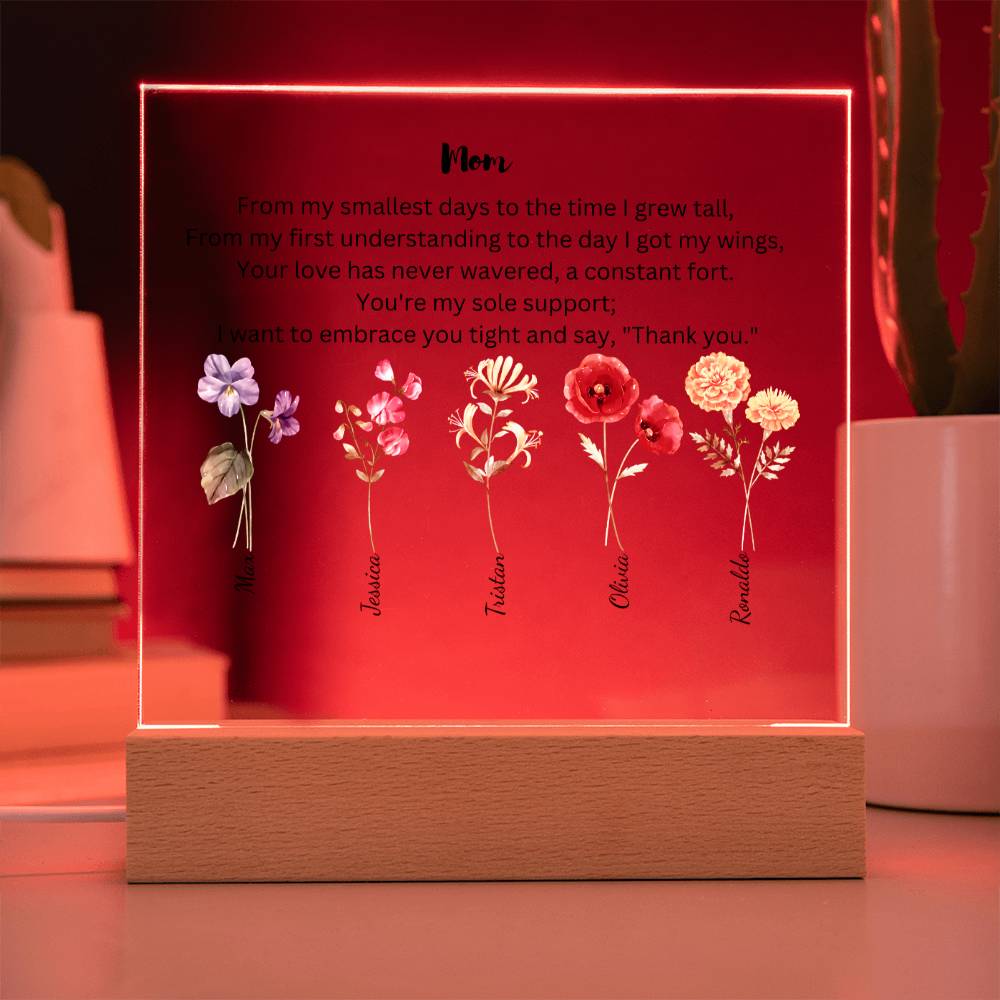 Mom Embrace You Tight 5 Names Acrylic Square