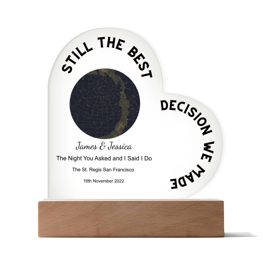 Best Decision We Made Star Map The Night You Asked and I Said I Do, Golden Night   Acrylic Heart