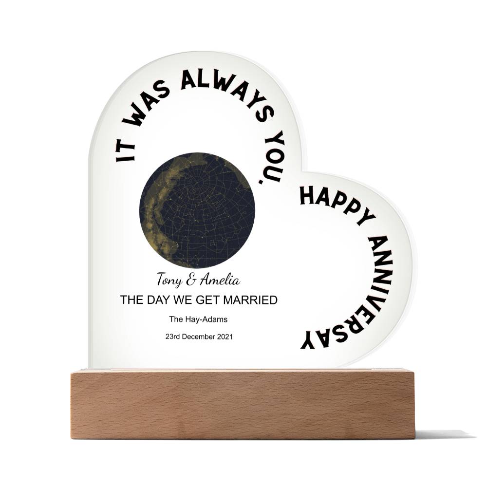 Always You, Happy Anniversary Star Map THE DAY WE GET MARRIED, Golden Night Acrylic Heart