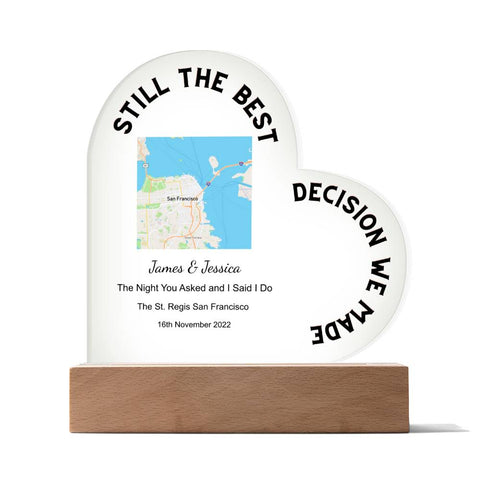 Best Decision We Made Map The Night You Asked and I Said I Do, Street Acrylic Heart