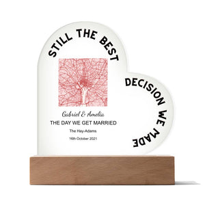Best Decision We Made Map THE DAY WE GET MARRIED, Romantic Acrylic Heart