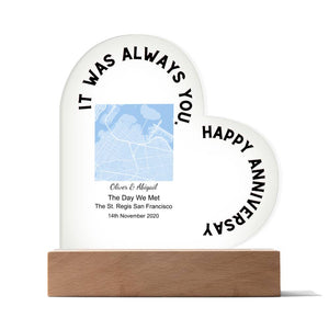 Always You, Happy Anniversary The Day We Met, Light Blue Acrylic Heart