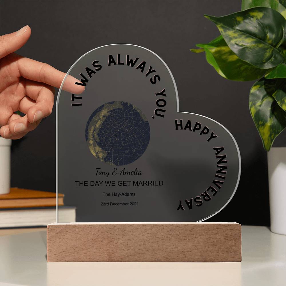Always You, Happy Anniversary Star Map THE DAY WE GET MARRIED, Golden Night Acrylic Heart
