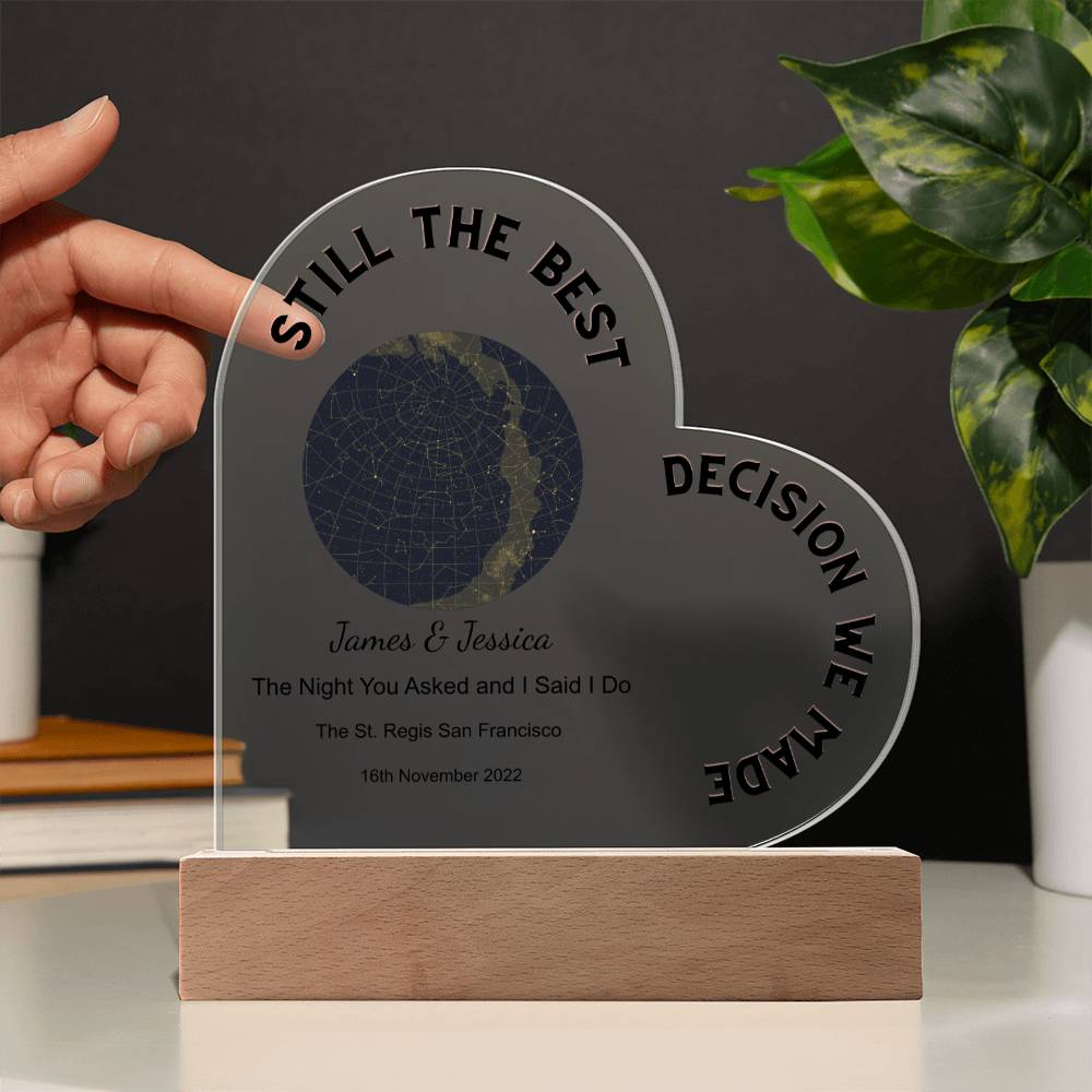 Best Decision We Made Star Map The Night You Asked and I Said I Do, Golden Night   Acrylic Heart