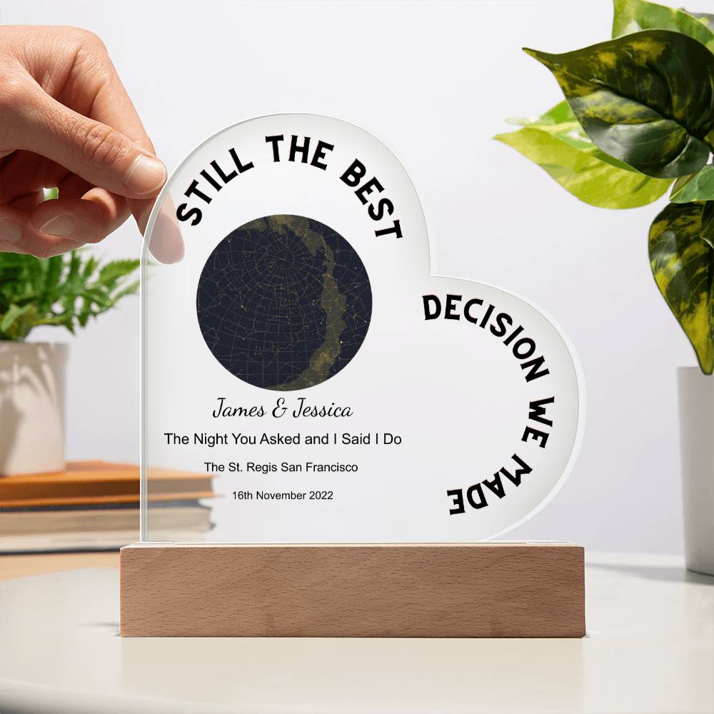 Best Decision We Made Star Map The Night You Asked and I Said I Do, Golden Night   Acrylic Heart