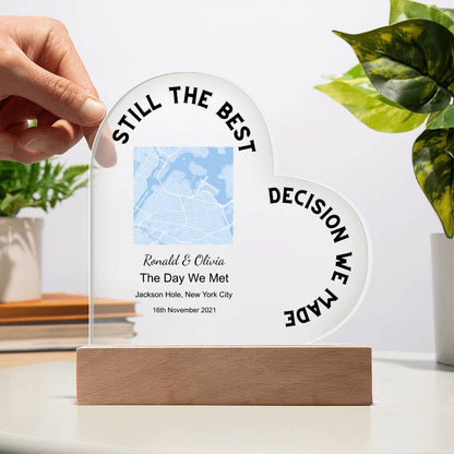 Best Decision We Made Map The Day We Met, Light Blue Acrylic Heart