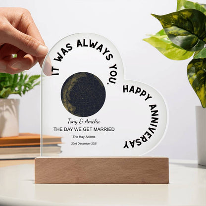 Always You, Happy Anniversary Star Map THE DAY WE GET MARRIED, Golden Night Acrylic Heart
