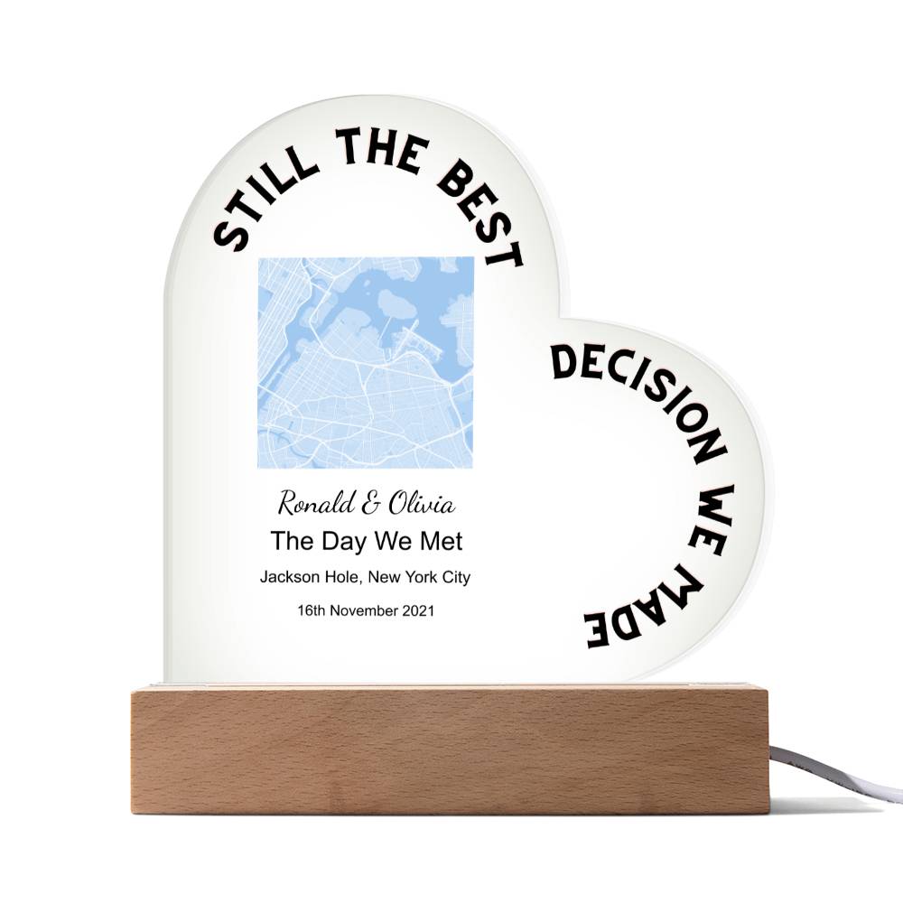 Best Decision We Made Map The Day We Met, Light Blue Acrylic Heart