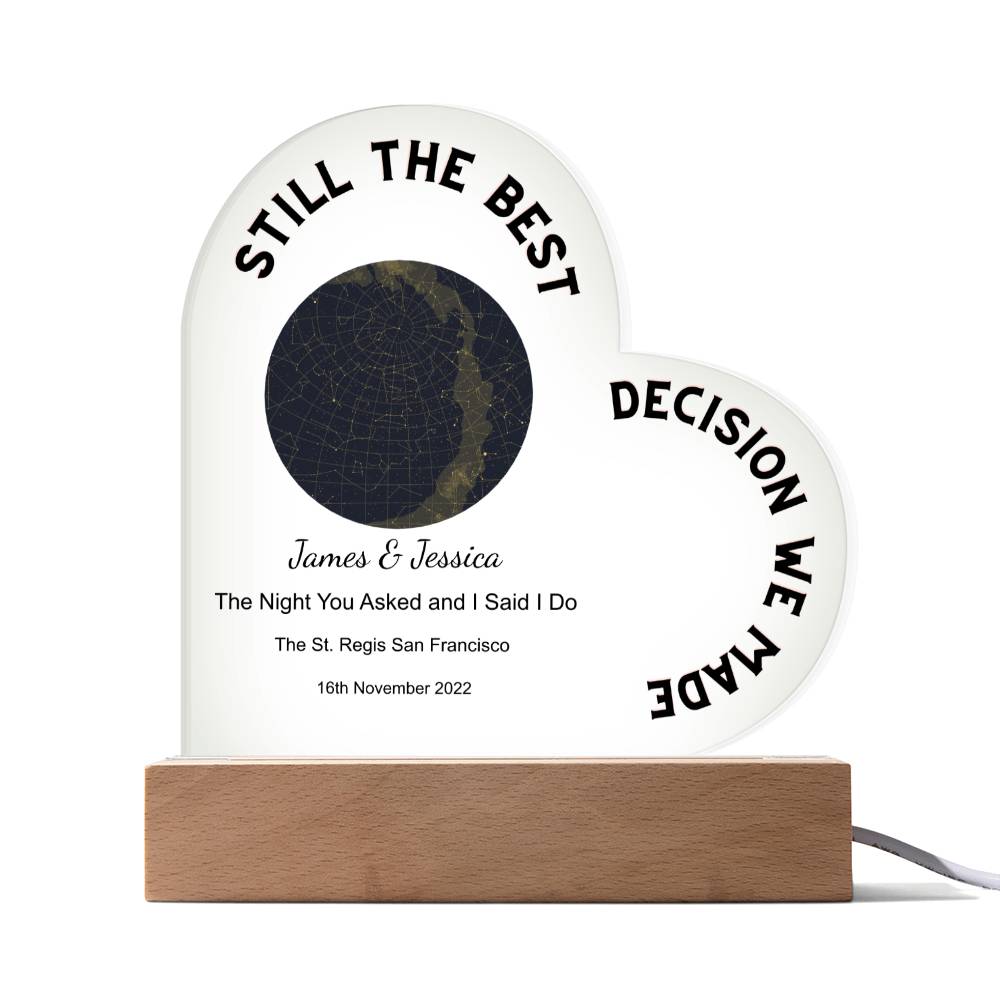 Best Decision We Made Star Map The Night You Asked and I Said I Do, Golden Night   Acrylic Heart