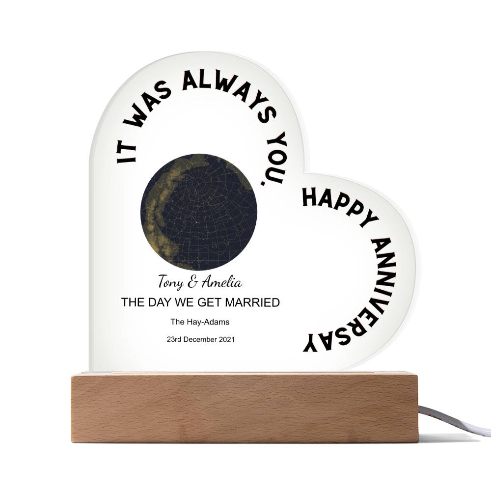 Always You, Happy Anniversary Star Map THE DAY WE GET MARRIED, Golden Night Acrylic Heart