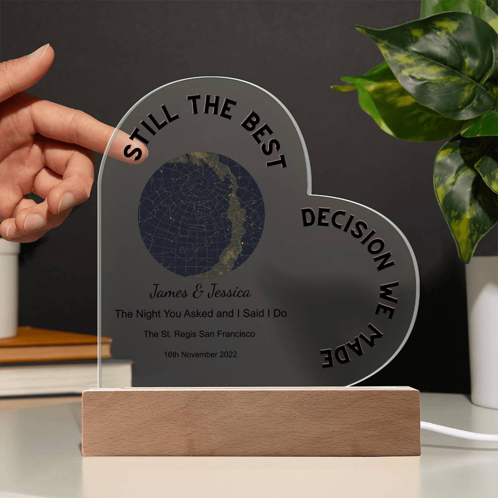 Best Decision We Made Star Map The Night You Asked and I Said I Do, Golden Night   Acrylic Heart