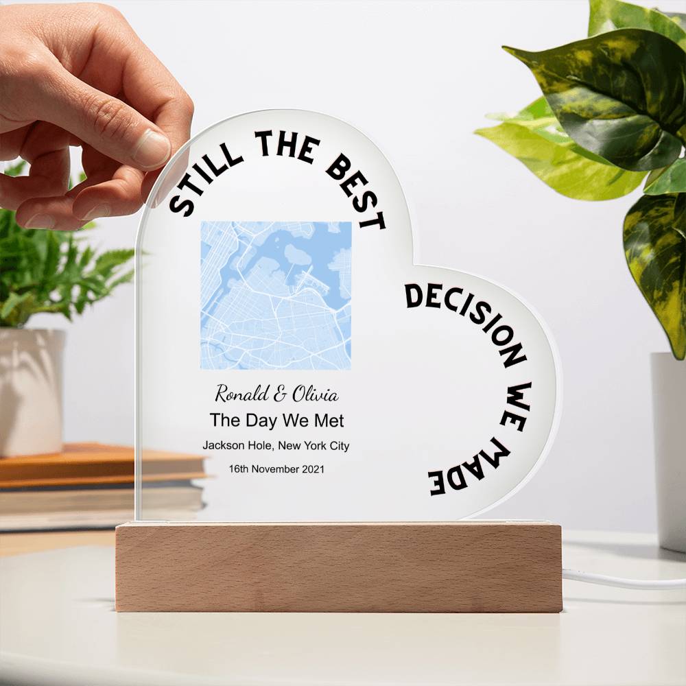 Best Decision We Made Map The Day We Met, Light Blue Acrylic Heart