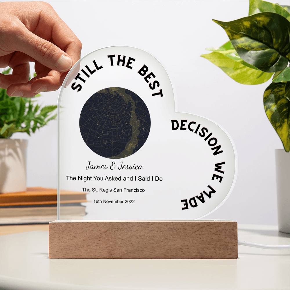 Best Decision We Made Star Map The Night You Asked and I Said I Do, Golden Night   Acrylic Heart