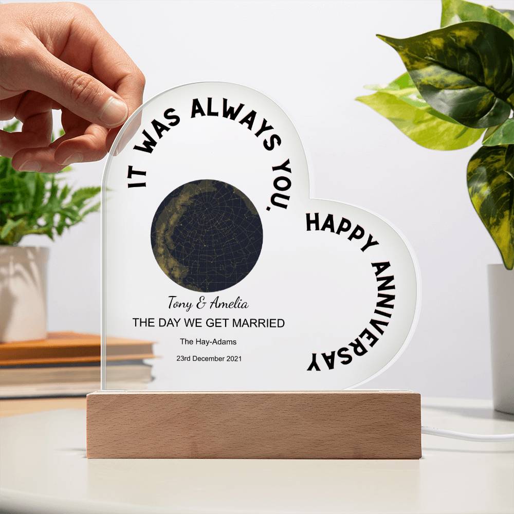 Always You, Happy Anniversary Star Map THE DAY WE GET MARRIED, Golden Night Acrylic Heart