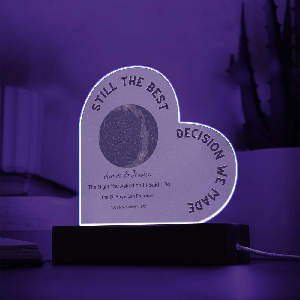 Best Decision We Made Star Map The Night You Asked and I Said I Do, Golden Night   Acrylic Heart