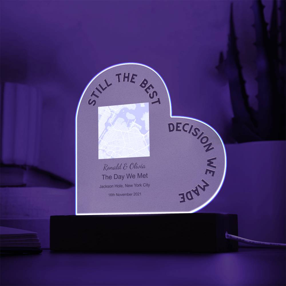 Best Decision We Made Map The Day We Met, Light Blue Acrylic Heart