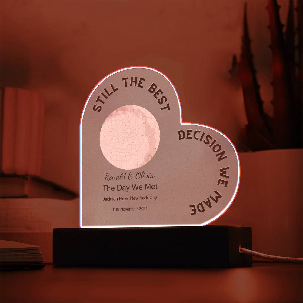 Best Decision We Made Star Map The Day We Met, Romantic Acrylic Heart