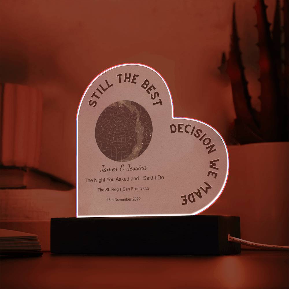 Best Decision We Made Star Map The Night You Asked and I Said I Do, Golden Night   Acrylic Heart