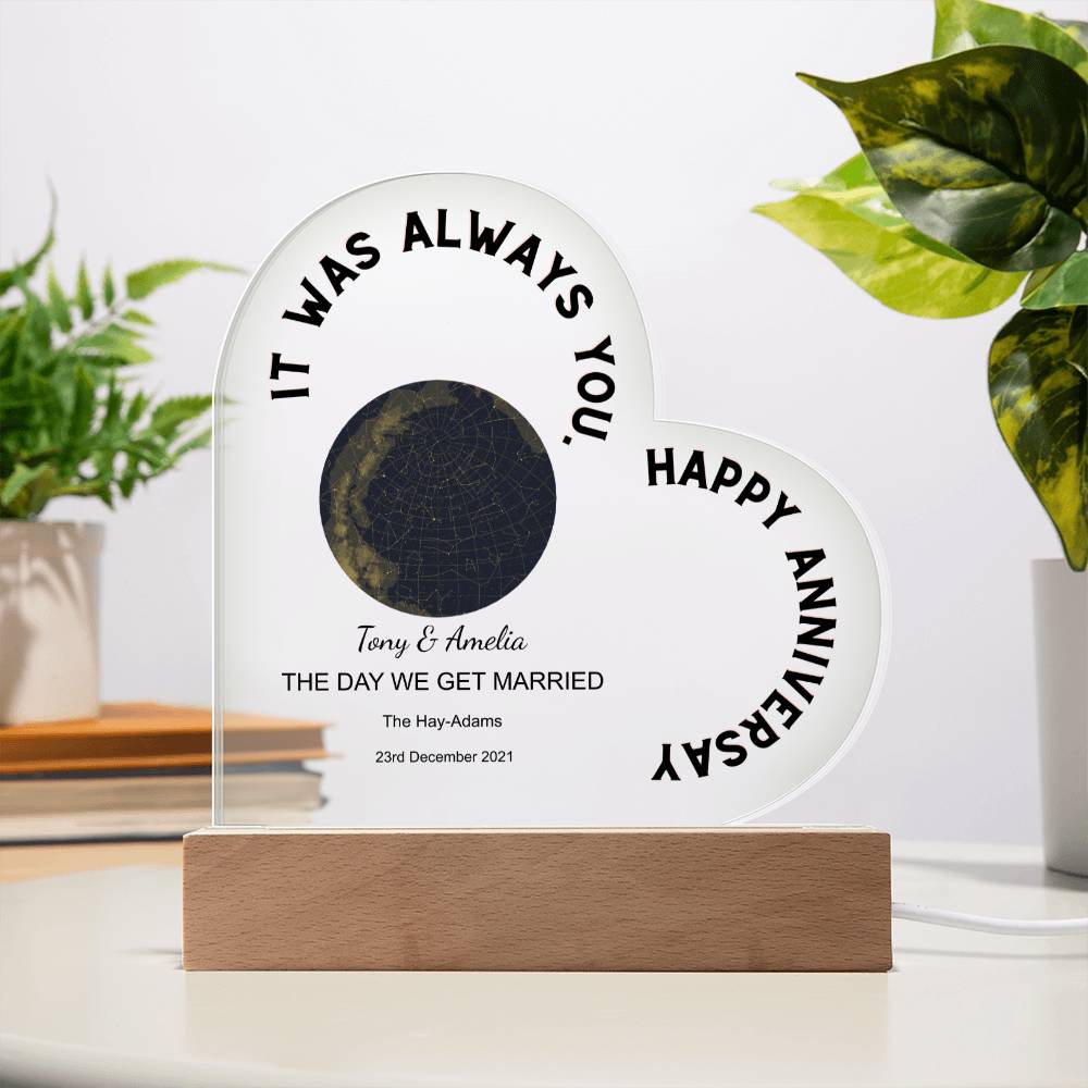 Always You, Happy Anniversary Star Map THE DAY WE GET MARRIED, Golden Night Acrylic Heart