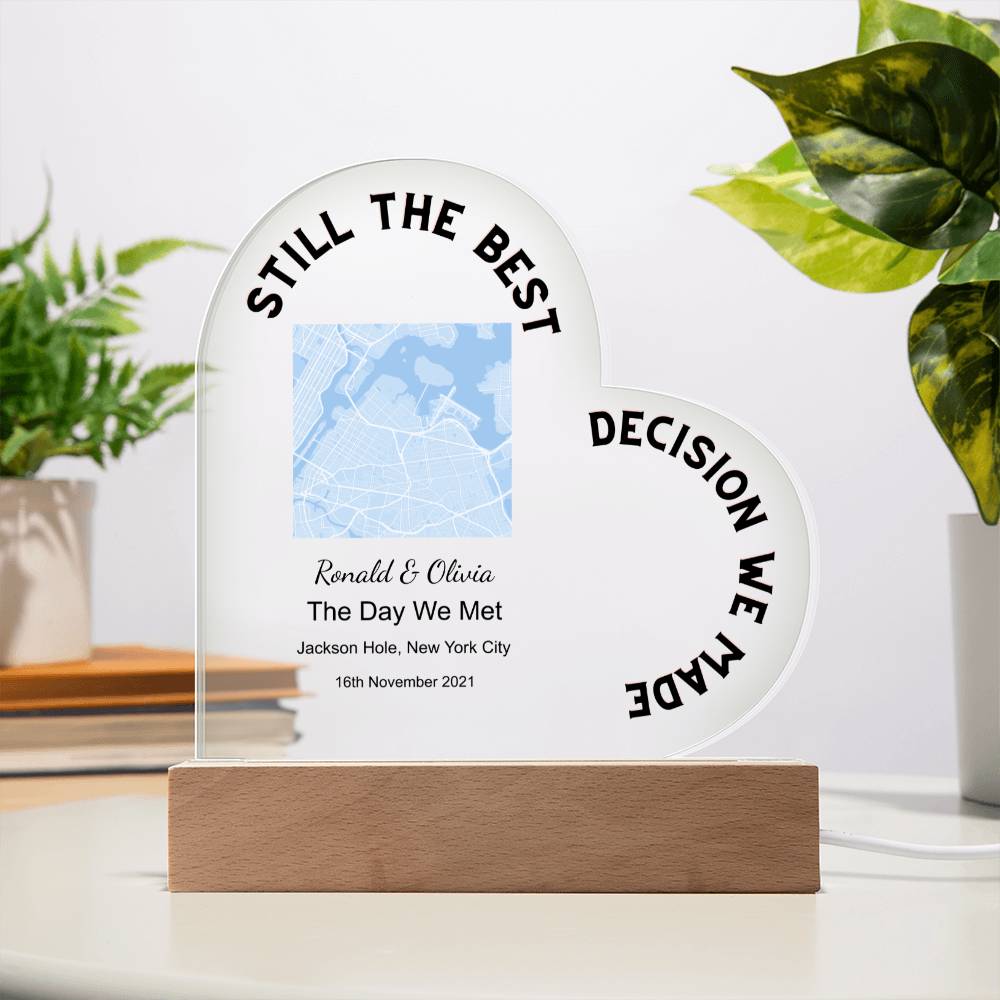 Best Decision We Made Map The Day We Met, Light Blue Acrylic Heart