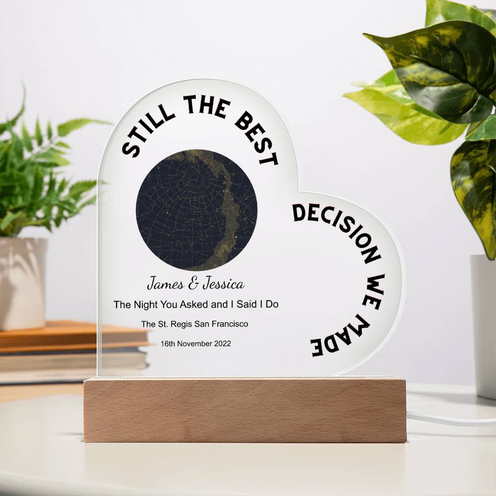 Best Decision We Made Star Map The Night You Asked and I Said I Do, Golden Night   Acrylic Heart