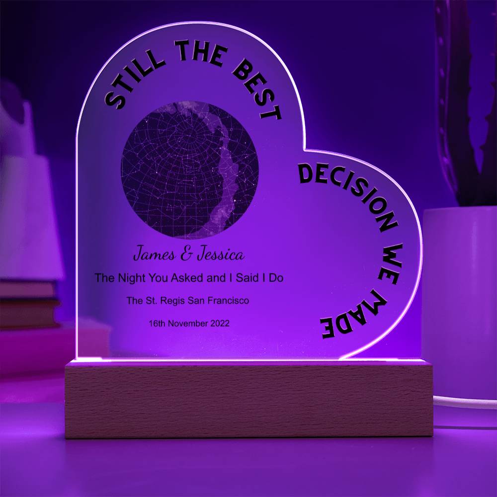 Best Decision We Made Star Map The Night You Asked and I Said I Do, Golden Night   Acrylic Heart